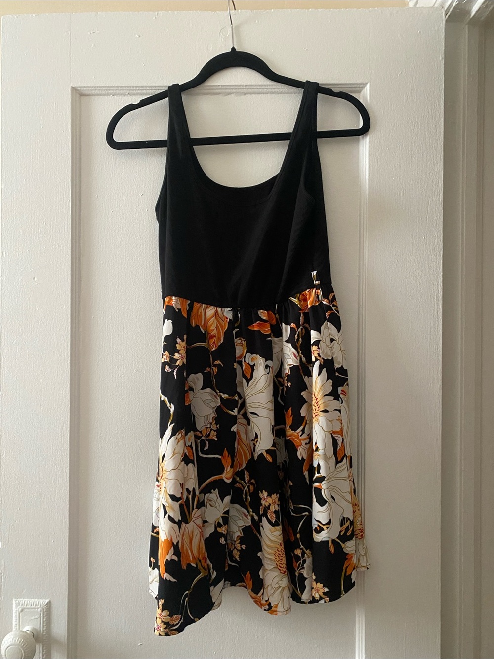 SHEIN Black Tank Midi Dress with White & Orange Floral Skirt